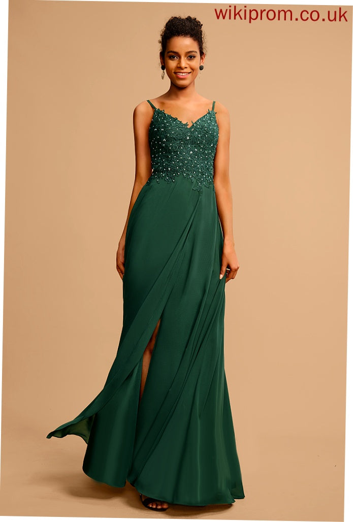 Prom Dresses A-Line With Chiffon Sequins Floor-Length Beading Hailee Lace V-neck