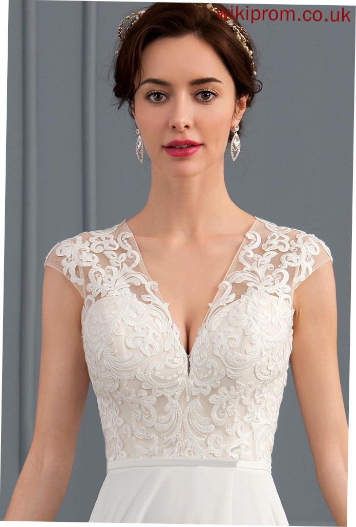 Split With Kassidy Lace Dress Chiffon A-Line Train Sweep V-neck Front Wedding Dresses Wedding