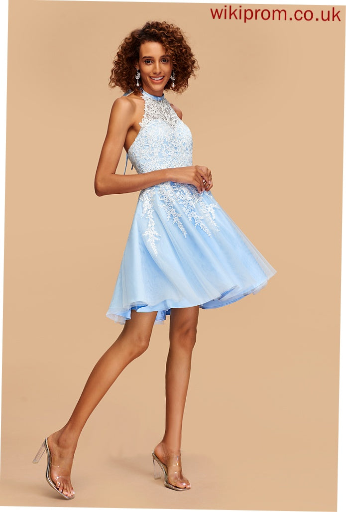 A-Line Tulle Short/Mini Homecoming Dress Imani With Homecoming Dresses Lace Halter