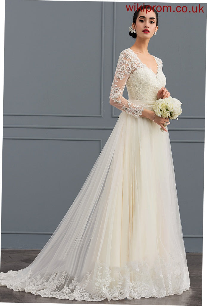 Dress Zion Lace Train V-neck Sweep Wedding Dresses Tulle Ball-Gown/Princess Wedding