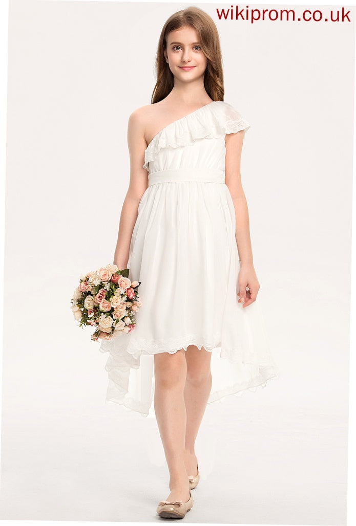 Chiffon One-Shoulder Junior Bridesmaid Dresses With Asymmetrical Rowan Bow(s) Lace A-Line