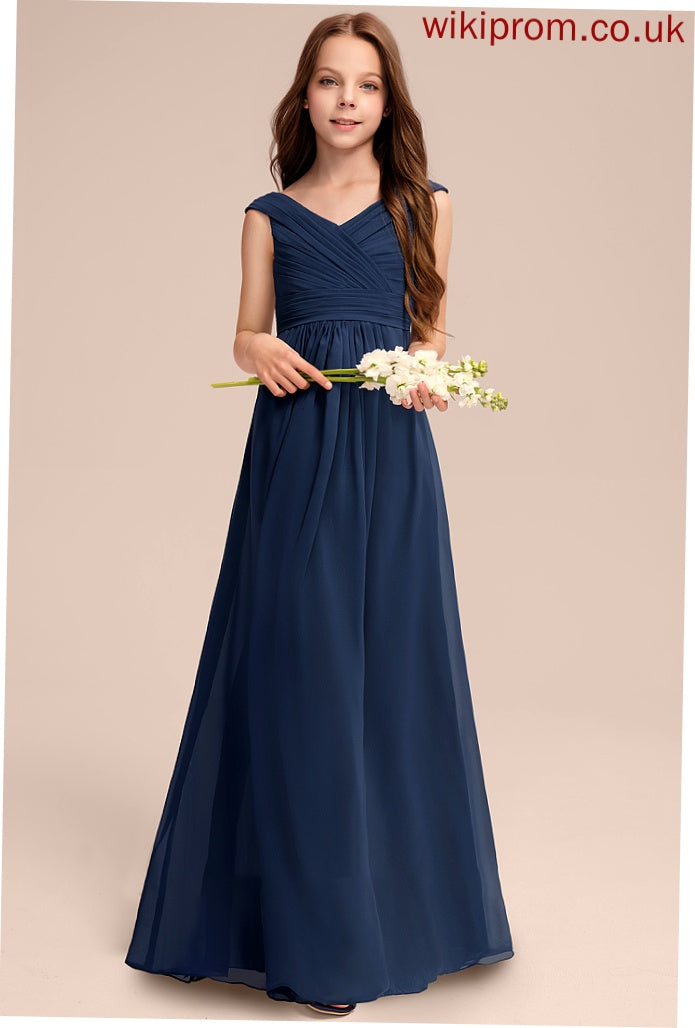 Junior Bridesmaid Dresses Off-the-Shoulder With Ruffles Floor-Length A-Line Chiffon Addyson