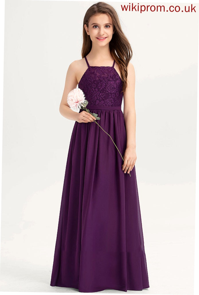 Bianca Junior Bridesmaid Dresses Chiffon With Lace Bow(s) A-Line Floor-Length Neckline Square