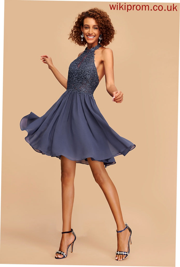 With Lace Chiffon Beading Homecoming Halter Homecoming Dresses Maliyah A-Line Short/Mini Dress