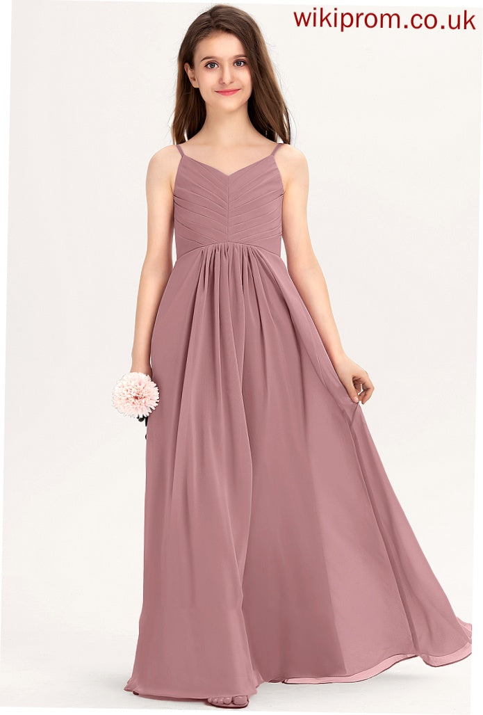 Chiffon V-neck A-Line Junior Bridesmaid Dresses With Beatrice Floor-Length Ruffle