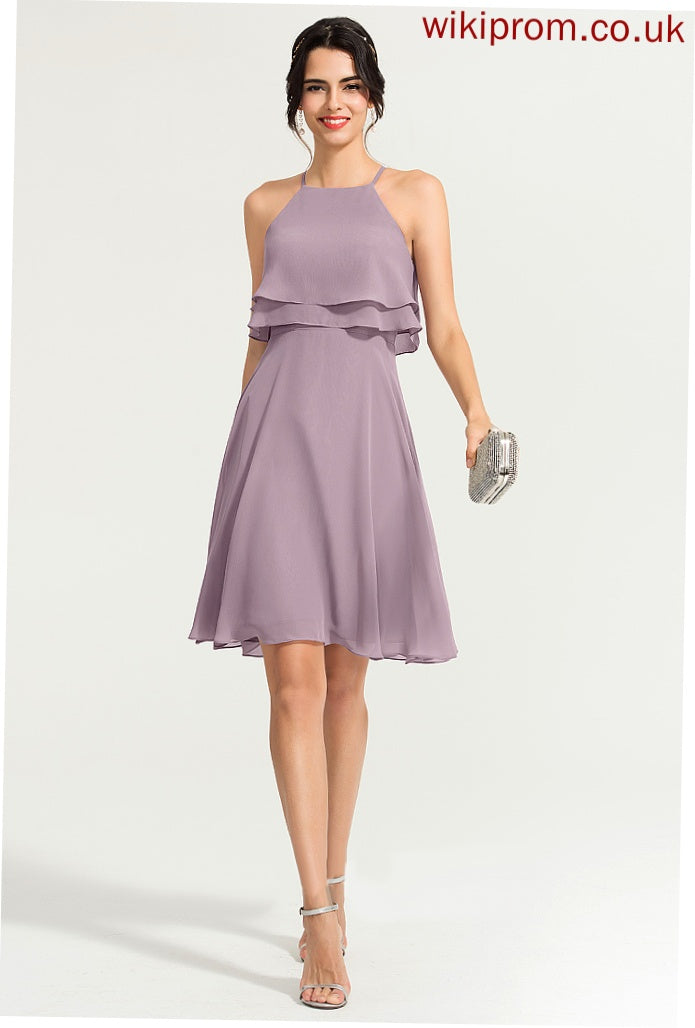 Chiffon Neckline Cocktail Dresses Cocktail Square Knee-Length Sylvia A-Line Dress