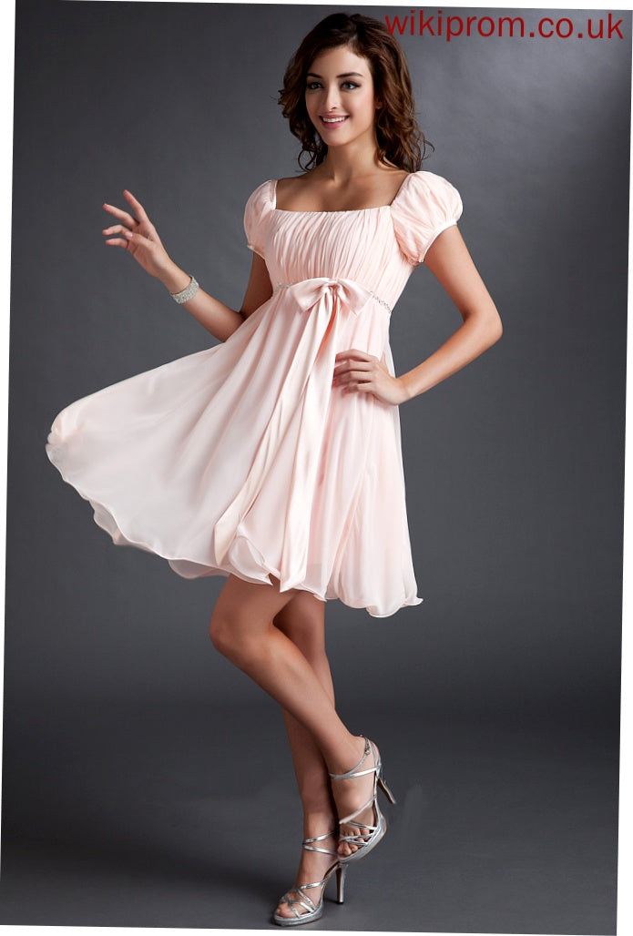 Bow(s) Dress Short/Mini With Homecoming Dresses Square A-Line Homecoming Neckline Ruffle Chiffon Anabel Beading