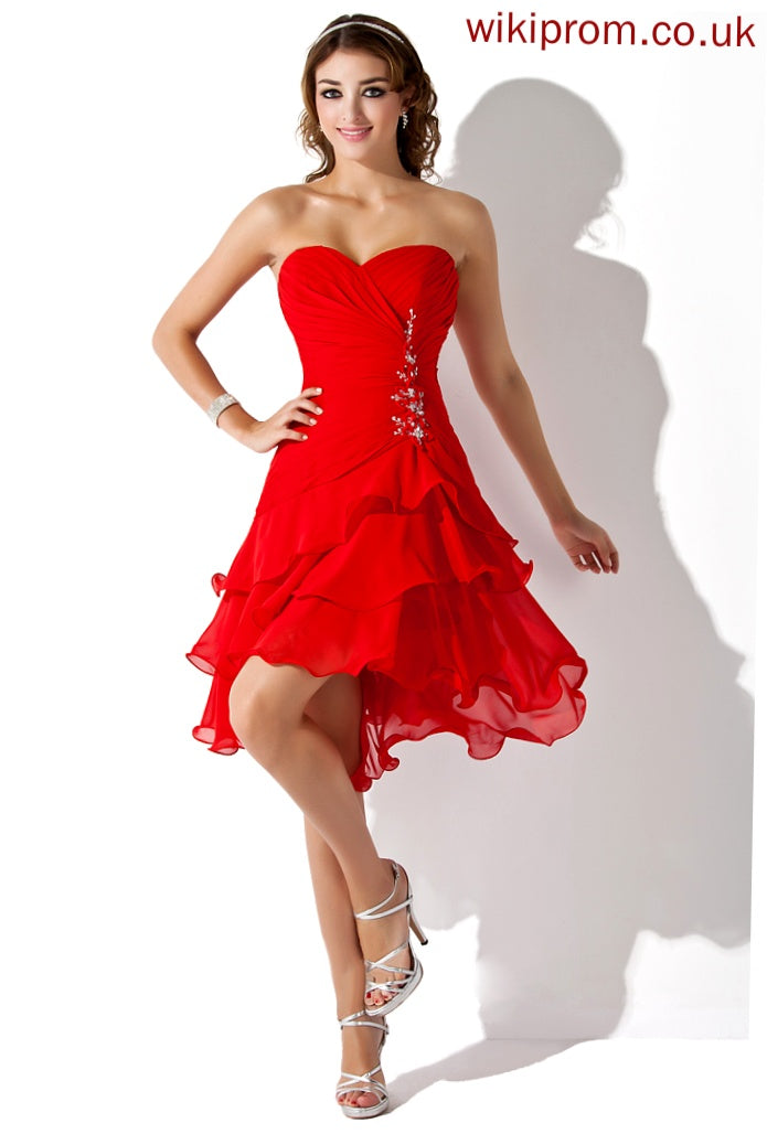 A-Line Dress Matilda With Beading Homecoming Chiffon Ruffle Homecoming Dresses Asymmetrical Sweetheart