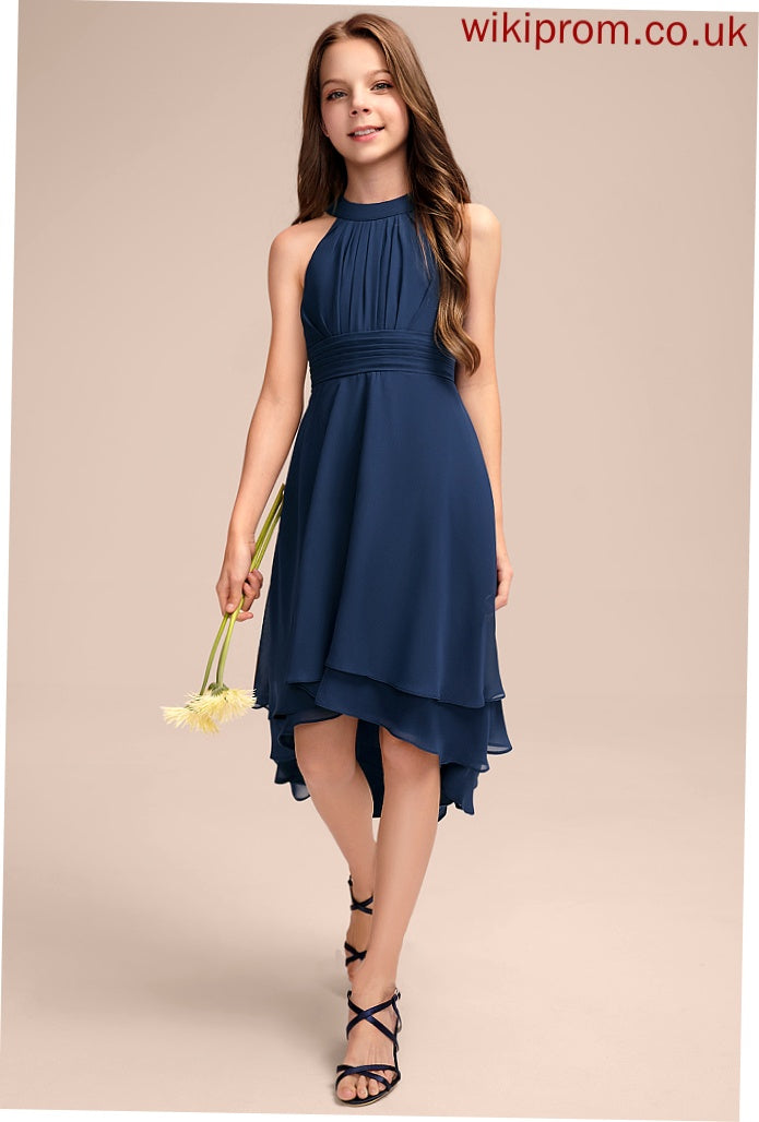 Asymmetrical Scoop Chiffon Carla With Neck Ruffles Junior Bridesmaid Dresses A-Line