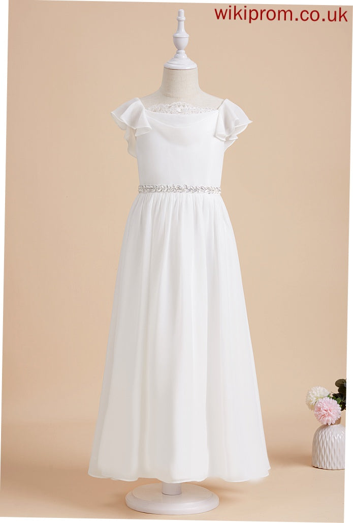 Dress Madison Flower Girl Dresses A-Line Sleeves Chiffon/Lace Short Flower Scoop Ankle-length With Beading Girl - Neck