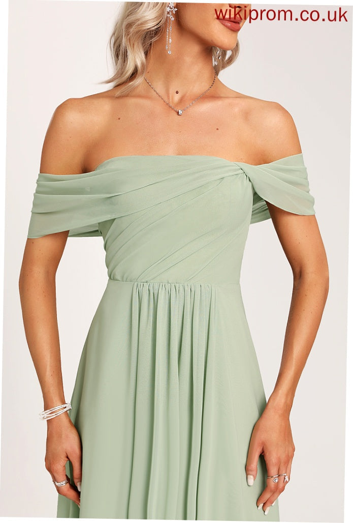 Off-the-Shoulder Floor-Length Ruffle Fabric Embellishment Neckline Silhouette Length A-Line Aliyah Bridesmaid Dresses