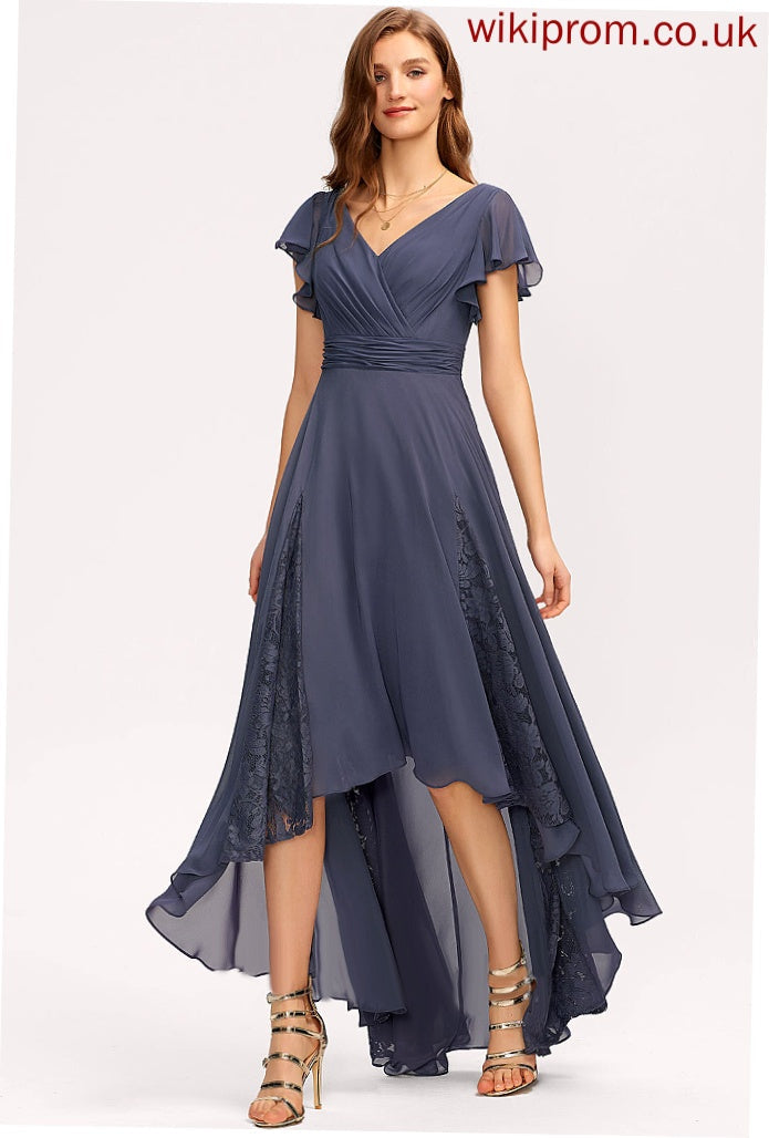 Silhouette Ruffle Fabric Asymmetrical Neckline Embellishment Length A-Line V-neck Marisa Bridesmaid Dresses