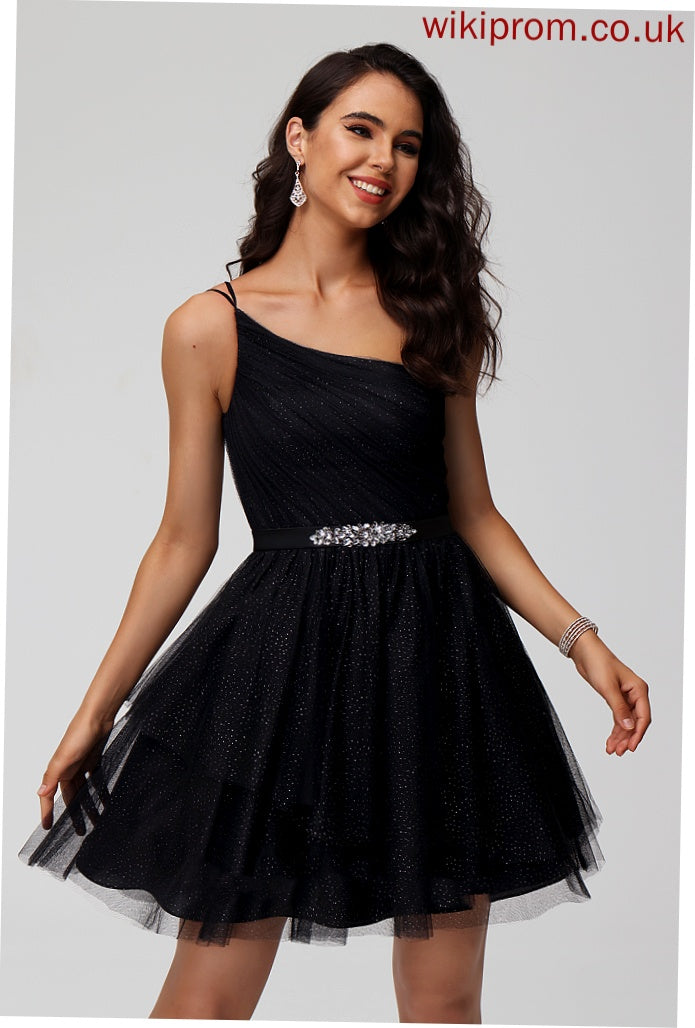 Tulle One-Shoulder Homecoming Dresses Short/Mini Dress With Taniya A-Line Sequins Homecoming Beading