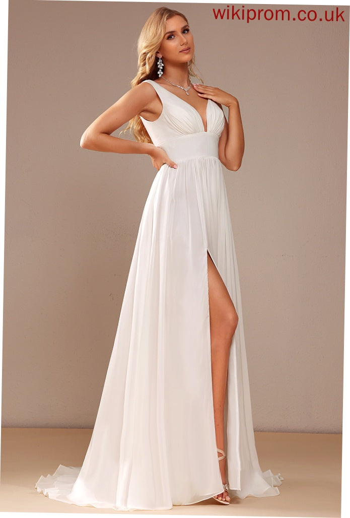 Sweep V-neck A-Line Chiffon Wedding Wedding Dresses Dress Katelynn Train