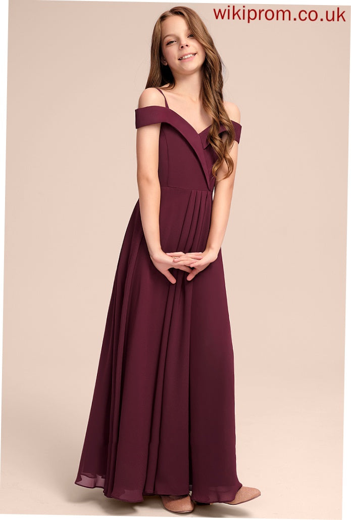 Zoey Junior Bridesmaid Dresses Off-the-Shoulder Floor-Length Chiffon A-Line