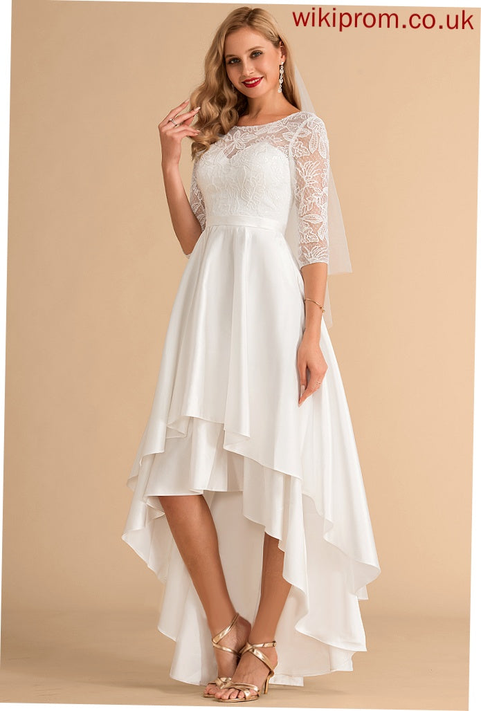 Lace Wedding Dresses Satin Wedding Asymmetrical Dress Scoop Gracelyn A-Line