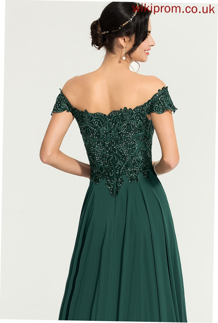 Chiffon Melina Train Sequins Lace Sweep Prom Dresses A-Line With Off-the-Shoulder