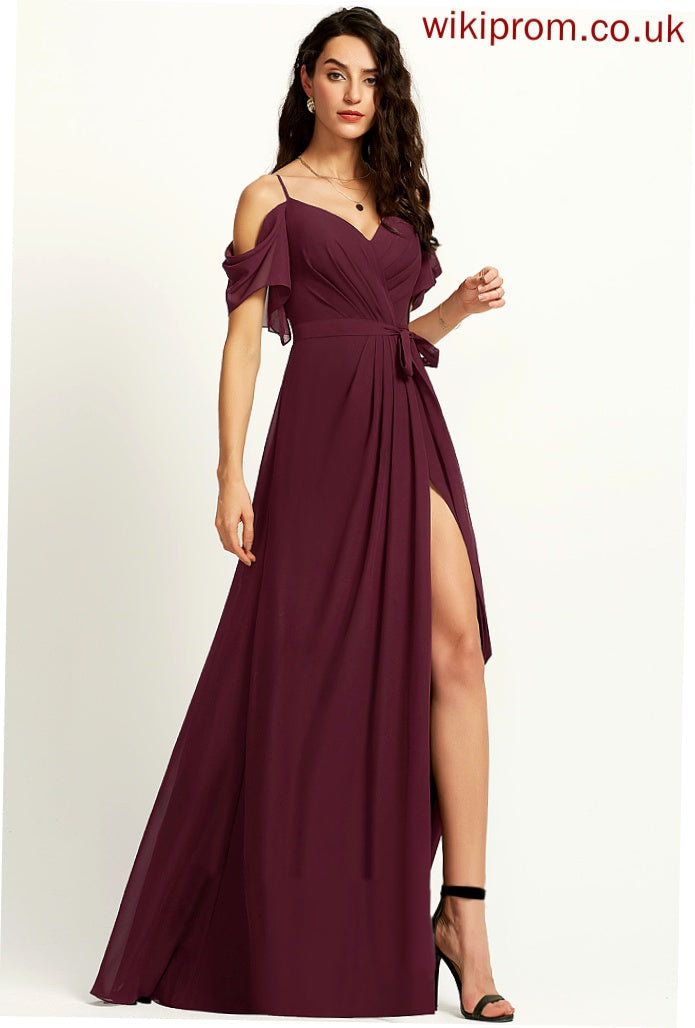 V-neck Neckline Length Silhouette Sash A-Line Ruffle Fabric Embellishment SplitFront Floor-Length Lucinda Bridesmaid Dresses