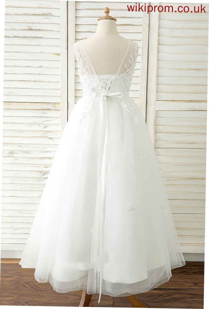 '- Thalia Neck Flower Dress Girl Flower Girl Dresses Scoop A-Line Sleeveless Tulle/Lace Floor-length