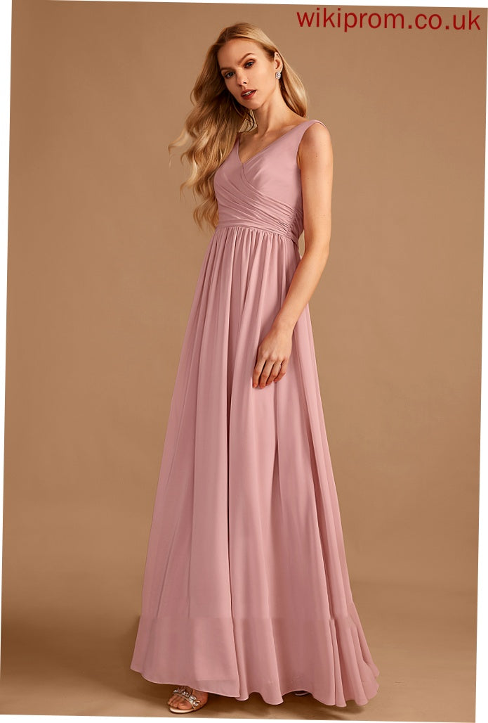 Length Fabric Neckline V-neck Silhouette A-Line Ruffle Embellishment Floor-Length Bow(s) Gina A-Line/Princess Bridesmaid Dresses