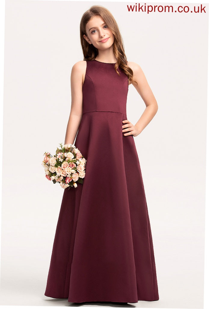 Neck Scoop Junior Bridesmaid Dresses A-Line Kendra Floor-Length Satin