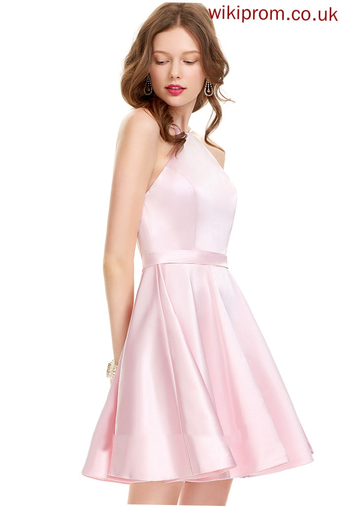 Homecoming Dress A-Line Satin Tianna Neck Scoop Short/Mini Homecoming Dresses