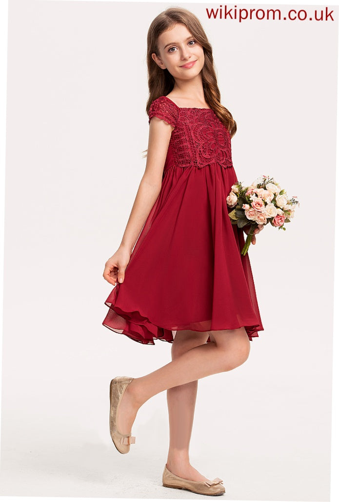 Short Square Knee-length Flower Girl Chiffon A-Line Sleeves Harriet Neckline - Dress Flower Girl Dresses