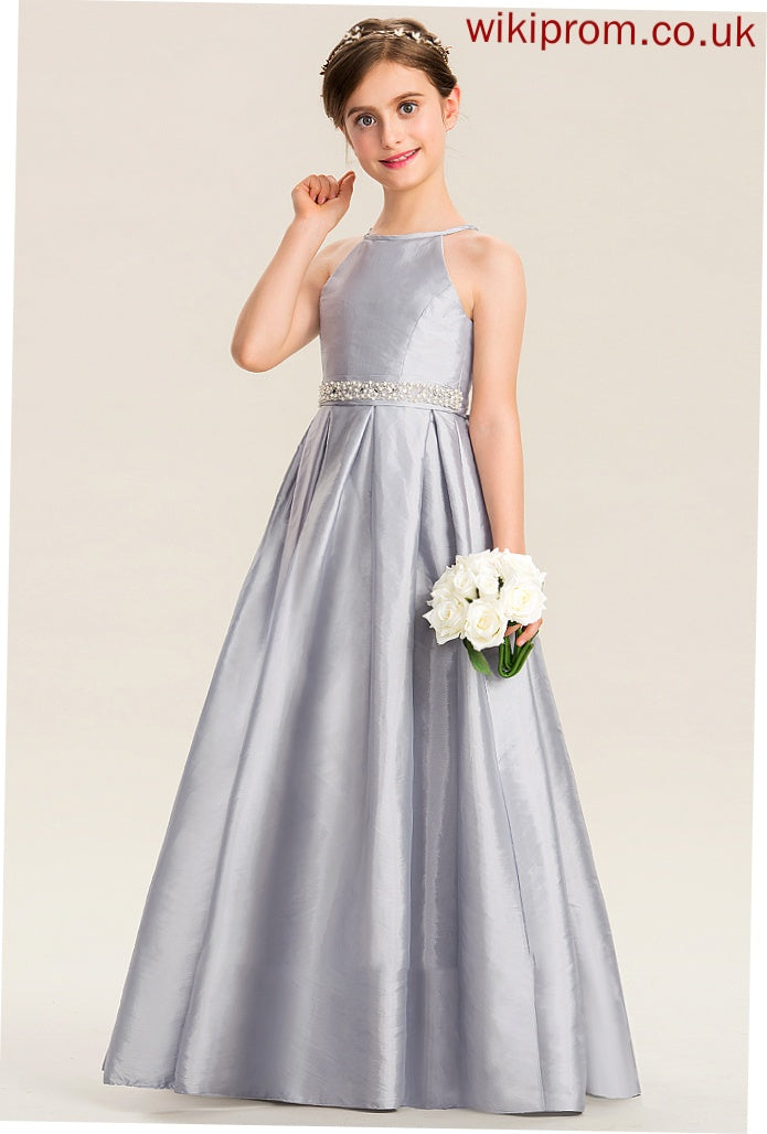 A-Line With Junior Bridesmaid Dresses Neck Taffeta Bow(s) Floor-Length Beading Kaelyn Scoop