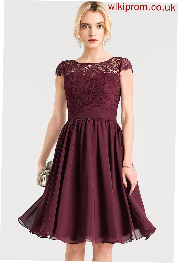 A-Line Chiffon Scoop Cassandra Lace Neck Cocktail Cocktail Dresses Knee-Length Dress