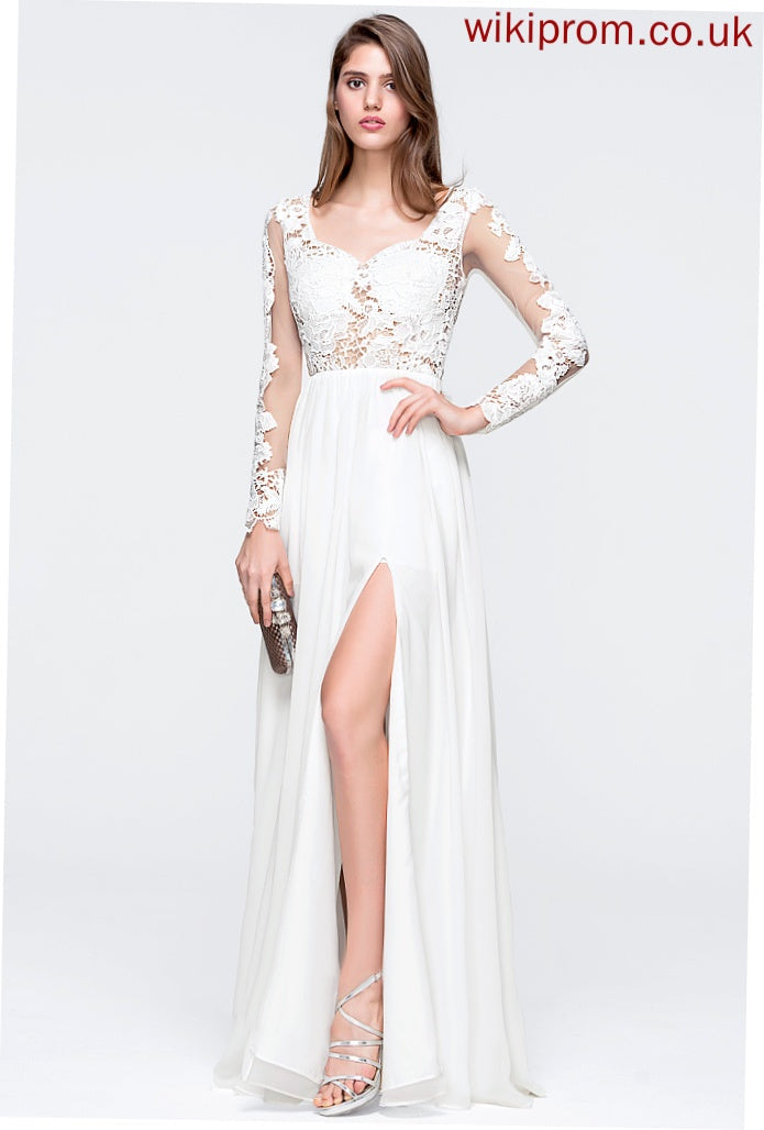 Floor-Length Chiffon Tia Sweetheart Lace A-Line Prom Dresses