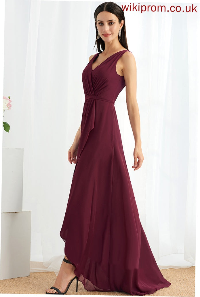 V-neck Embellishment Silhouette Fabric Neckline Length Asymmetrical SplitFront A-Line Millie Bridesmaid Dresses