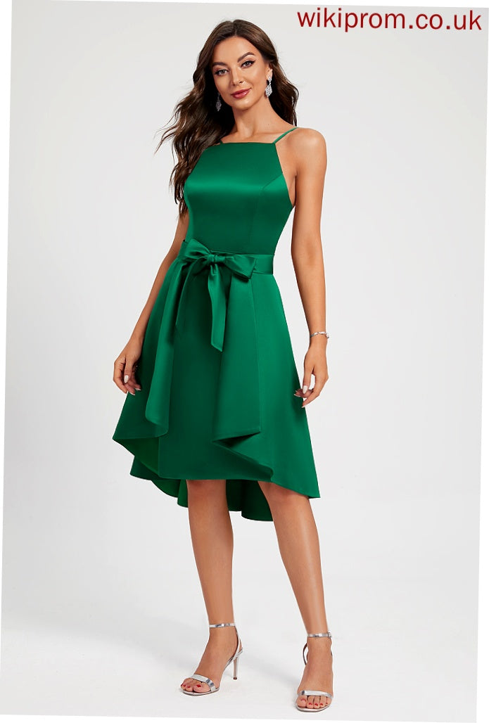 Homecoming Homecoming Dresses Alexus Knee-Length Ruffle Neckline A-Line Satin With Bow(s) Dress Square