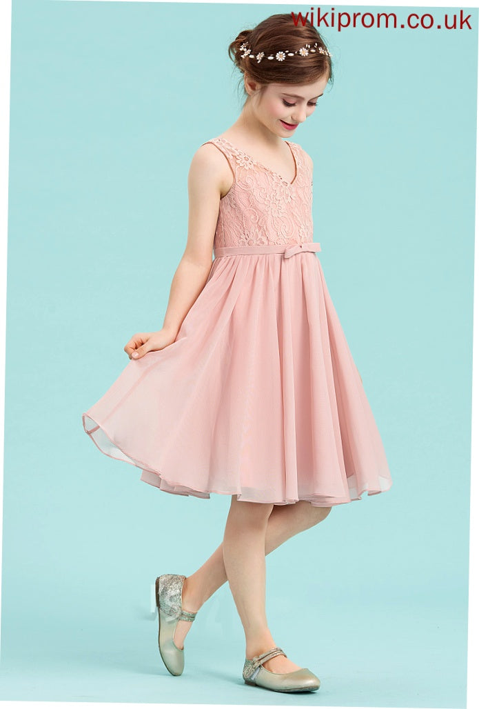 Bow(s) V-neck Knee-Length Essence With Chiffon Junior Bridesmaid Dresses A-Line