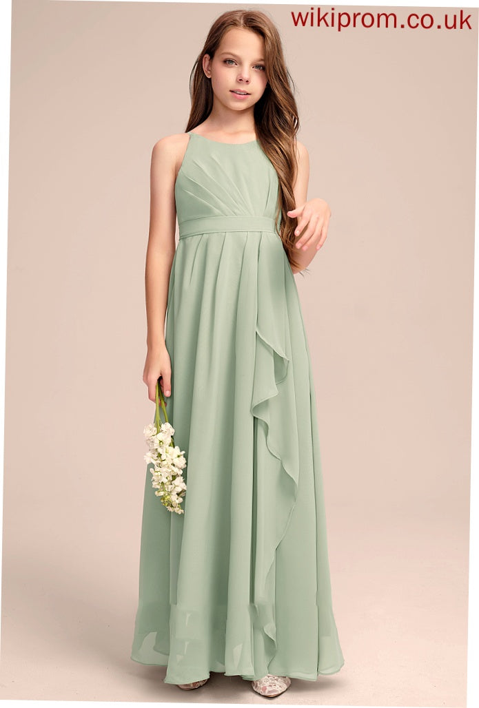 Ruffles Cascading With Junior Bridesmaid Dresses Neck Scoop Floor-Length Chiffon Macie A-Line