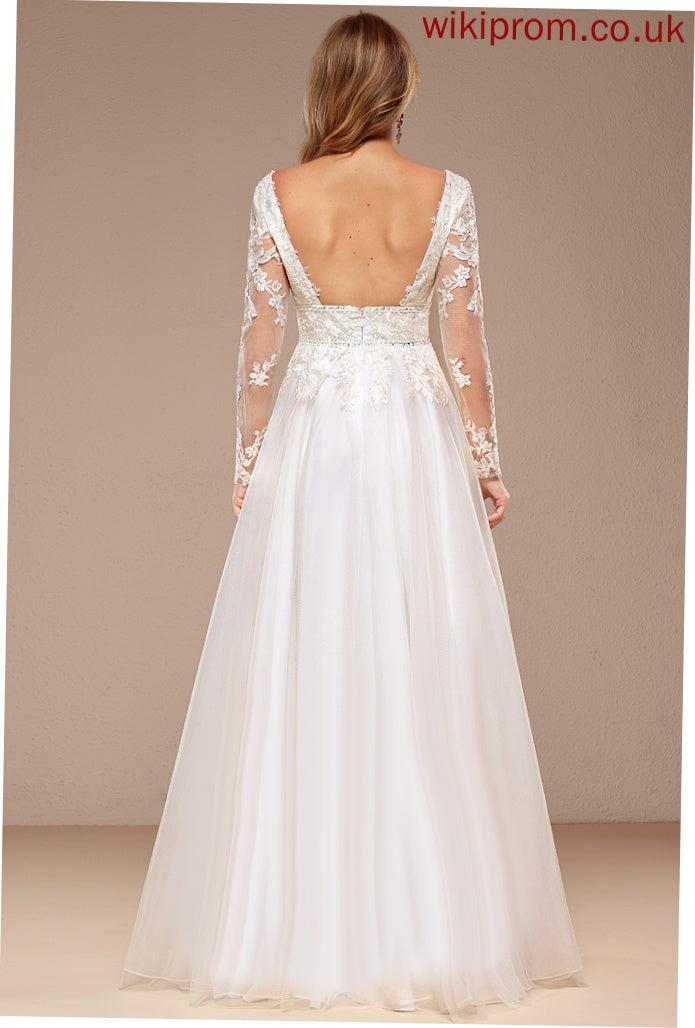 Tulle Sequins A-Line With Wedding Lily Floor-Length Wedding Dresses Beading V-neck Dress Lace