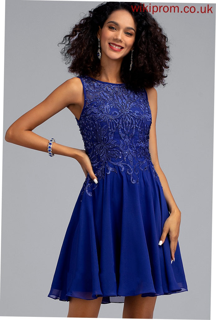 Kylee Short/Mini Scoop A-Line Dress Neck Chiffon Homecoming Beading Lace With Homecoming Dresses