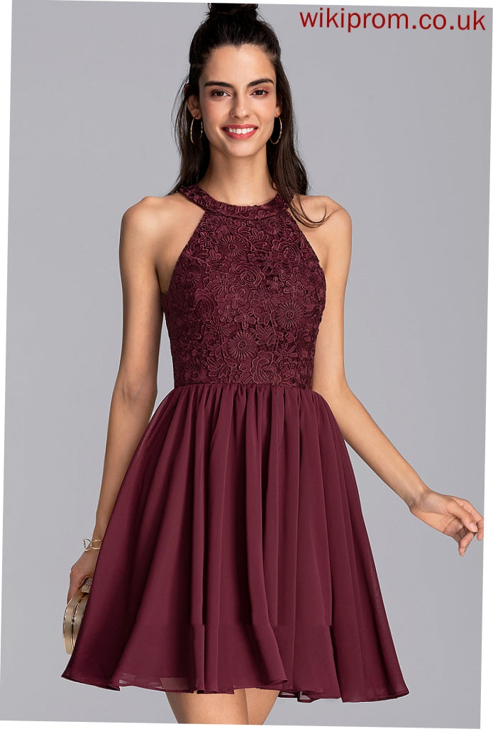 Homecoming Short/Mini With Lace Chiffon Dress Neck Scoop A-Line Carly Homecoming Dresses