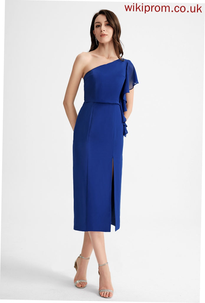 Chiffon One-Shoulder With Cocktail Tea-Length Sheath/Column Ruffle Cocktail Dresses Zion Dress