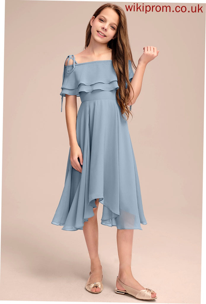 Off-the-Shoulder Ruffles Asymmetrical Junior Bridesmaid Dresses A-Line Cascading With Chiffon Macy