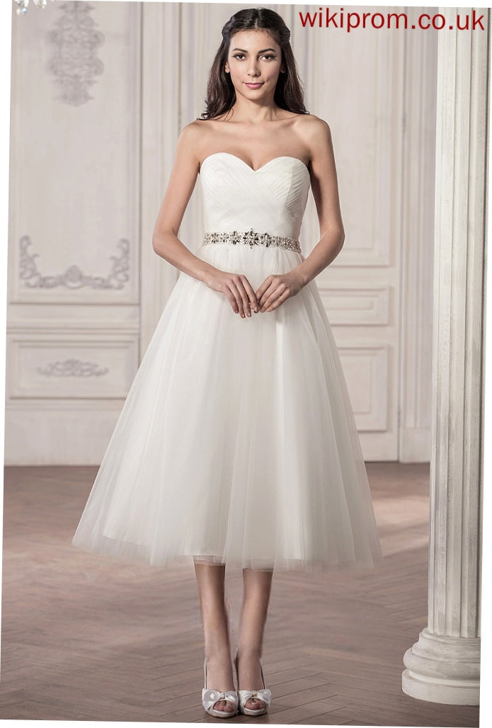 Dress Satin Tulle A-Line Wedding Dresses Beading Catalina With Tea-Length Sequins Wedding Ruffle Sweetheart