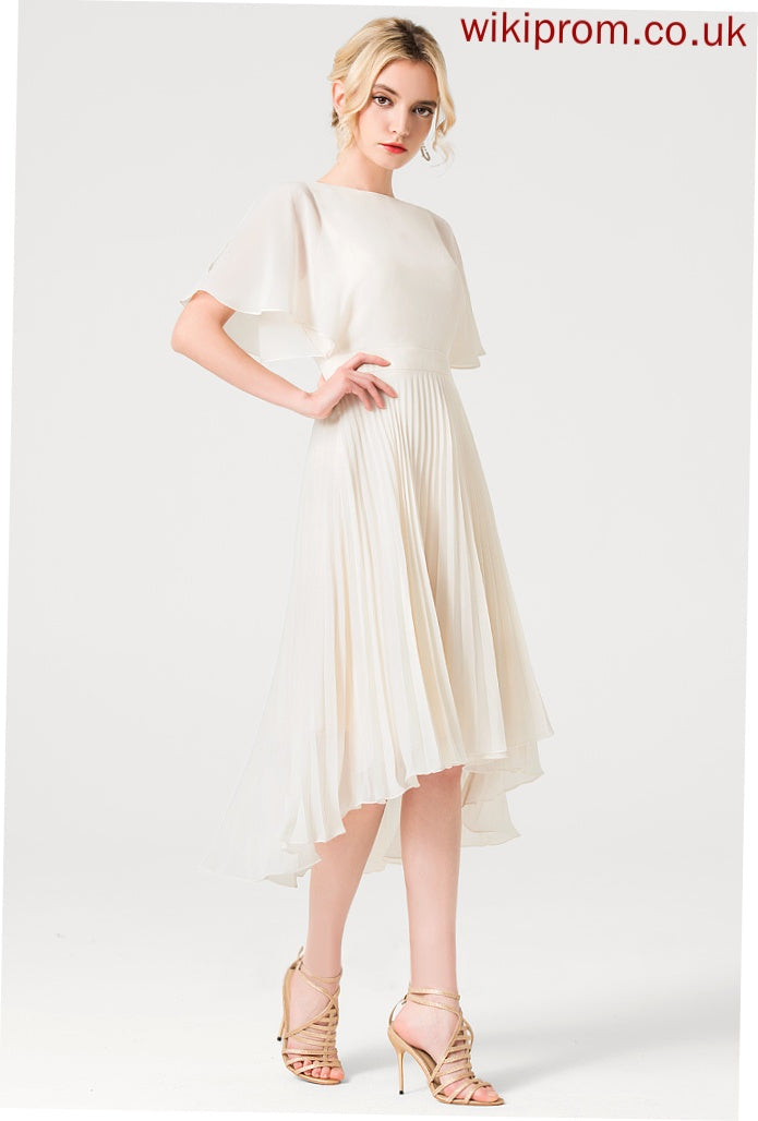 With A-Line Chiffon Scoop Asymmetrical Sherry Cocktail Dresses Neck Dress Pleated Cocktail