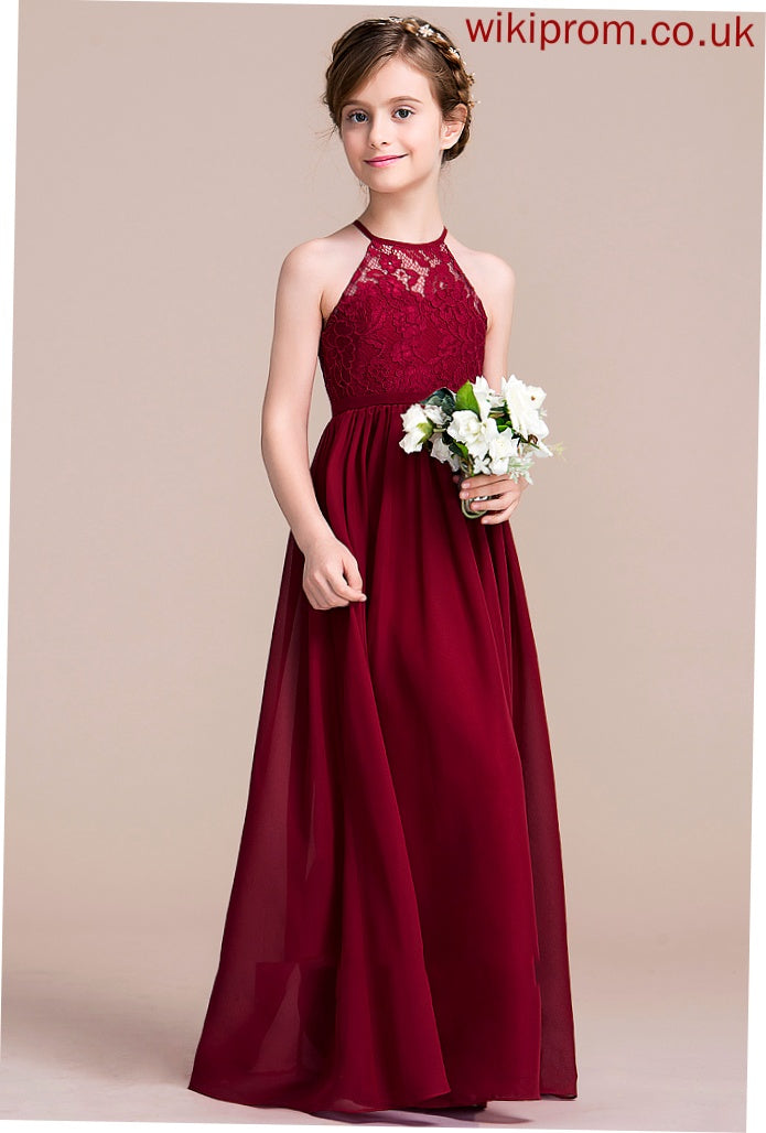 Chiffon Scoop Melanie Neck A-Line Junior Bridesmaid Dresses Floor-Length