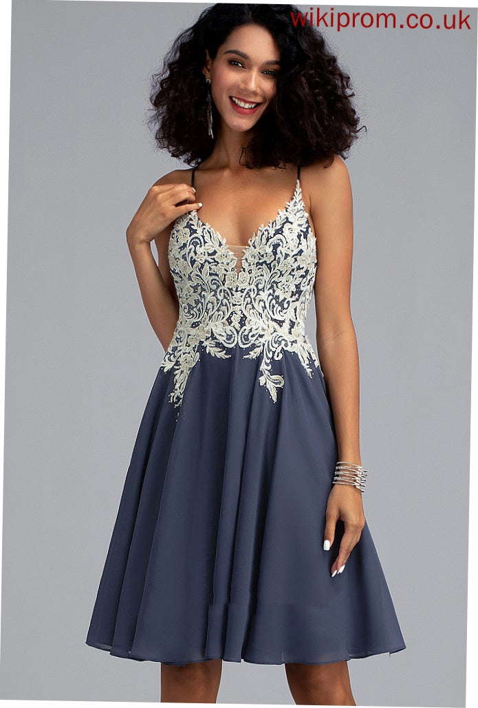 With V-neck Short/Mini A-Line Chiffon Homecoming Sequins Beading Dress Stephanie Lace Homecoming Dresses