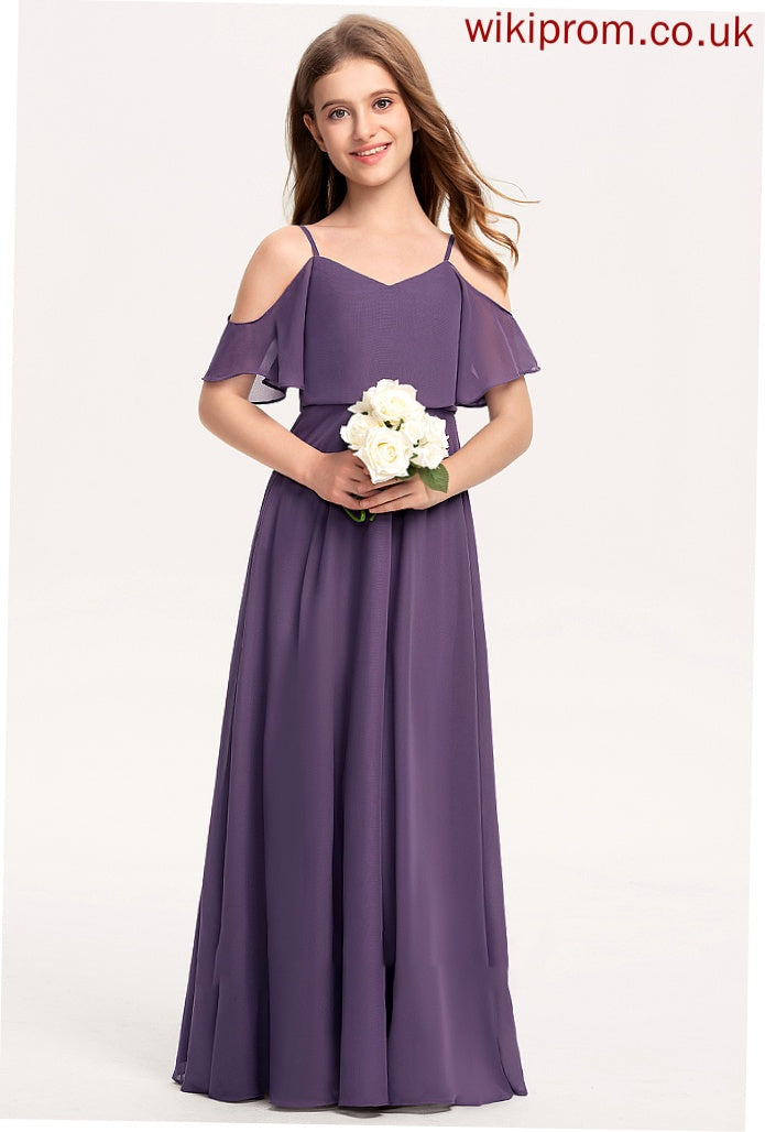 Junior Bridesmaid Dresses Lea Floor-Length Chiffon V-neck A-Line