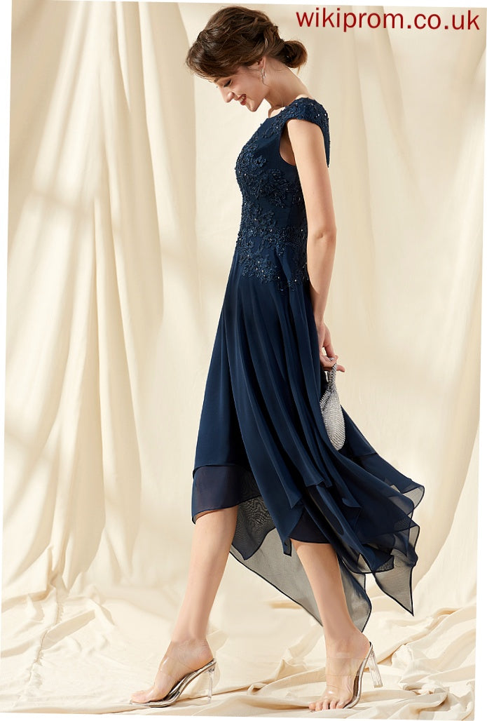 Scoop Chiffon Ankle-Length Cocktail Lace Beading Dress Neck Lizbeth Cocktail Dresses With A-Line