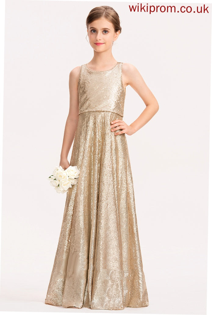 A-Line Scoop With Flower Girl Dresses Sleeveless Girl - Neck Flower Sequined Back Haylie Dress Floor-length Hole