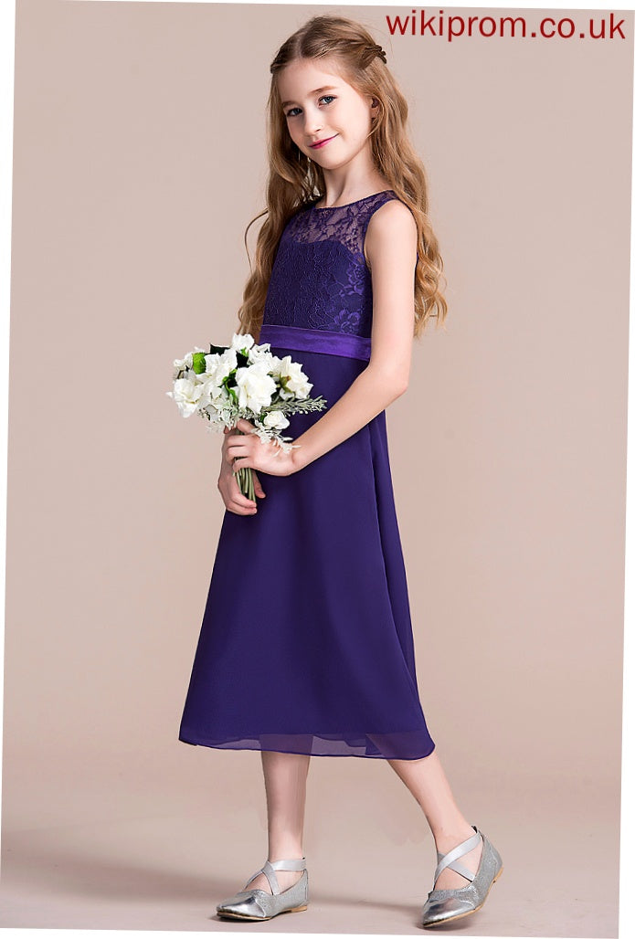 Neck Jaylin A-Line Tea-Length Scoop Chiffon Junior Bridesmaid Dresses