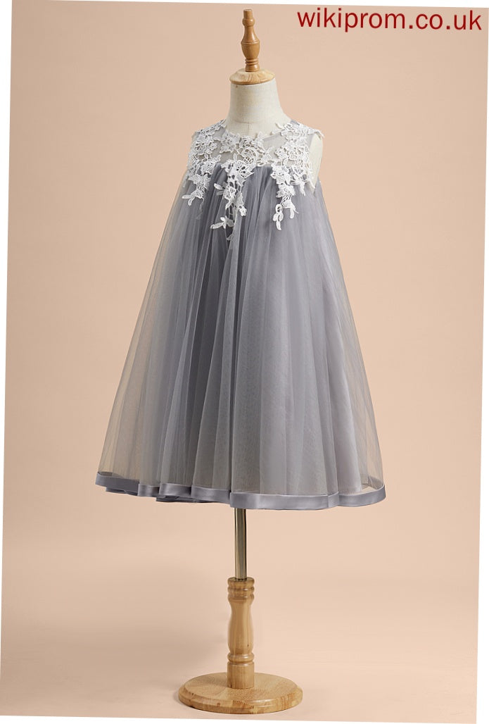 Sleeveless - Knee-length Lace Tulle With Flower Ashlee Neck Scoop Girl Flower Girl Dresses A-Line Dress