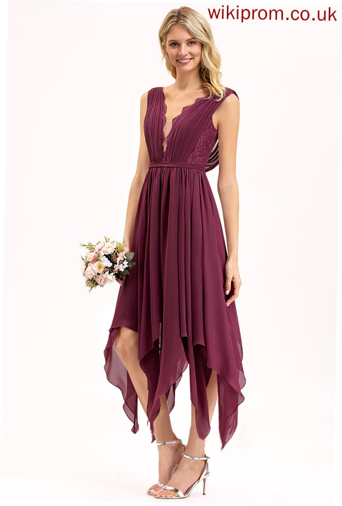 Alexa A-Line Dress Cocktail Cocktail Dresses V-neck Chiffon Lace Ankle-Length