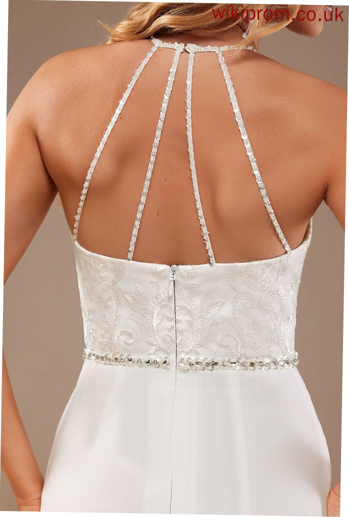 Wedding Dresses A-Line High Neck Dress Sweep Train Sidney Wedding Sequins Lace Beading Lace Chiffon With